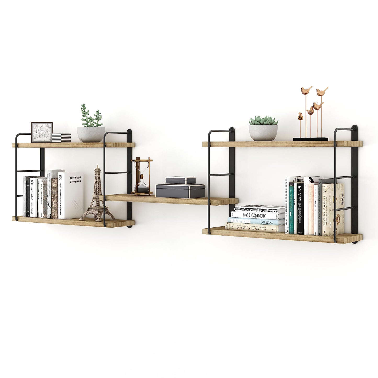 MXCSE Wall Shelves, Wall Mounted Floating Bookshelves, DIY Wood Hanging Shelves for Bedroom, Living Room, Easy Installation, 5 Shelves (Wooden, 50W x 17H)