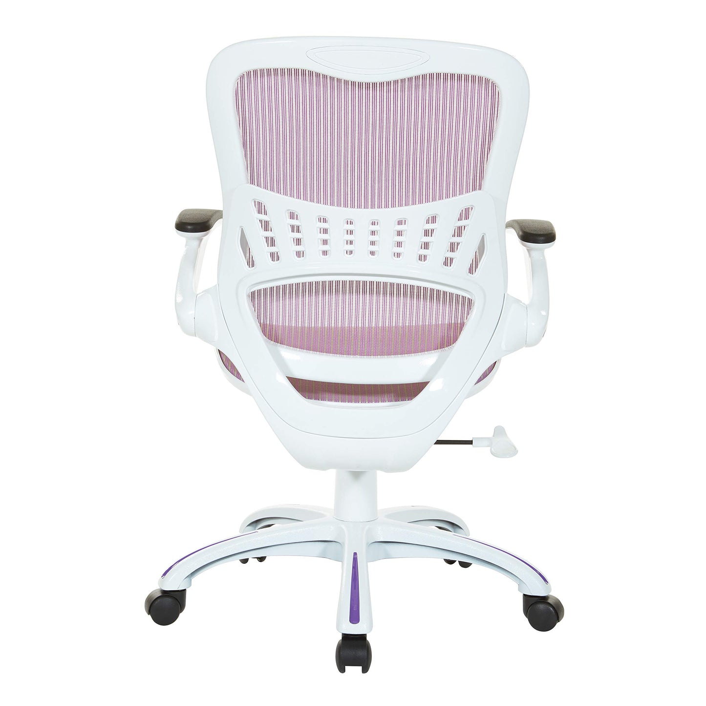 OSP Home Furnishings Riley Ventilated Manager's Office Desk Chair with Breathable Mesh Seat and Back, White Base with Purple