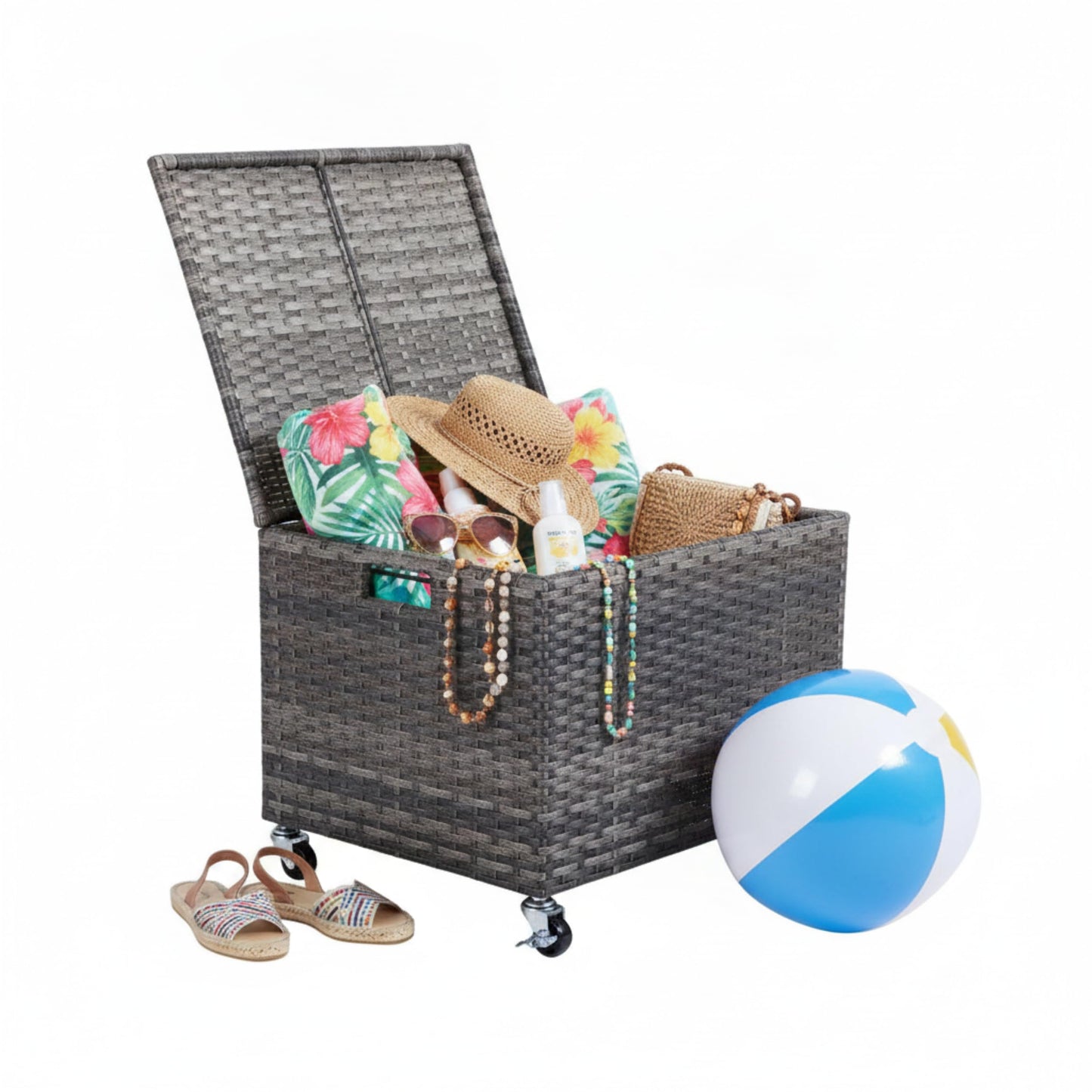 BIRDROCK HOME Rolling Filing Cabinet - Weatherproof Rattan-Style Storage Box or Resin Deck Chest with Wheels for Organizing Cushions, Toys, and Accessories in Home, Office, or Garden (Grey)