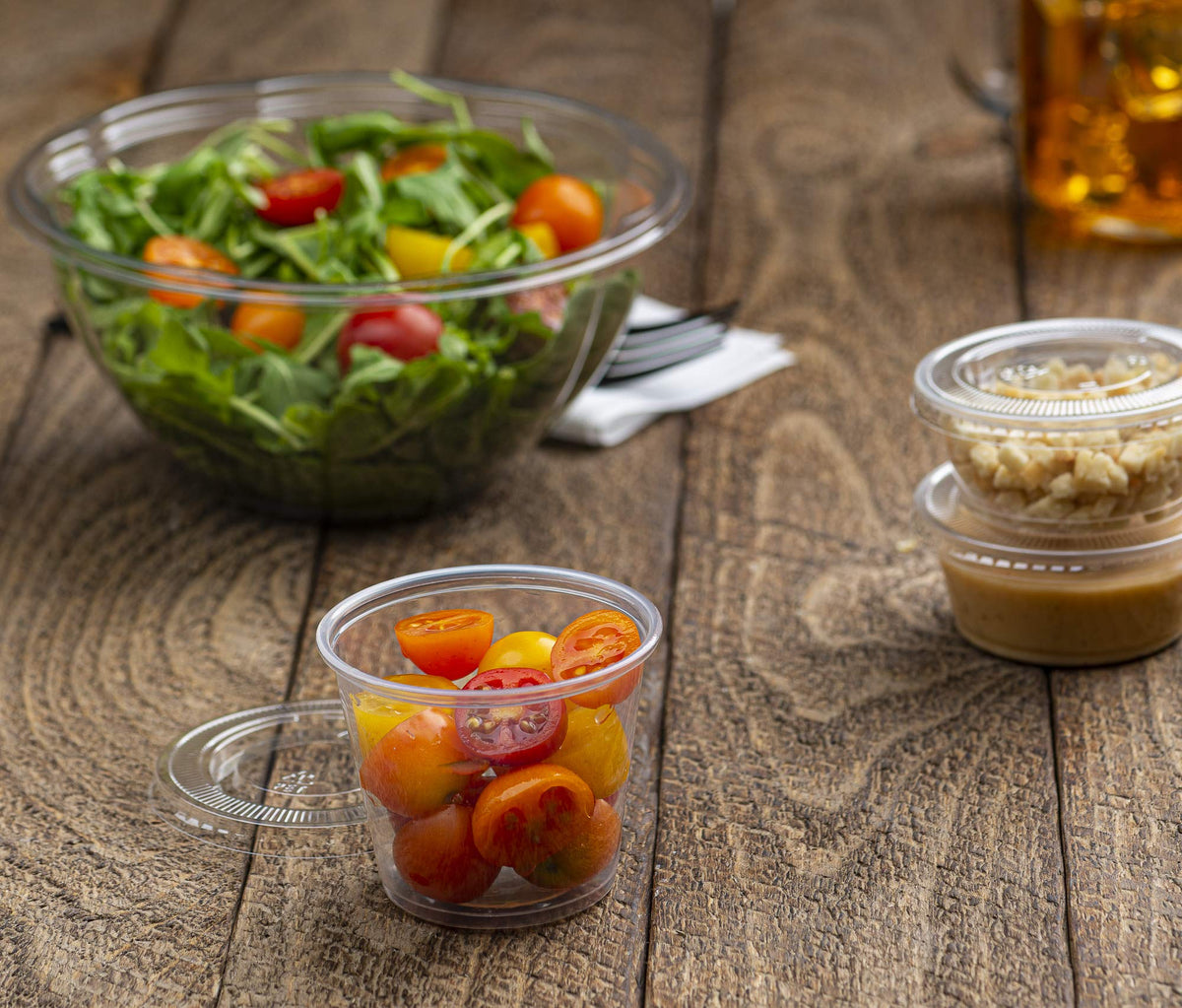 Plastimade Clear Disposable Plastic Portion Cups With Lids (100 Sets - 5.5 Oz) - Condiment, Sauce/Dip/Dressing, Souffle & Jello Shot Cups for Thanksgiving