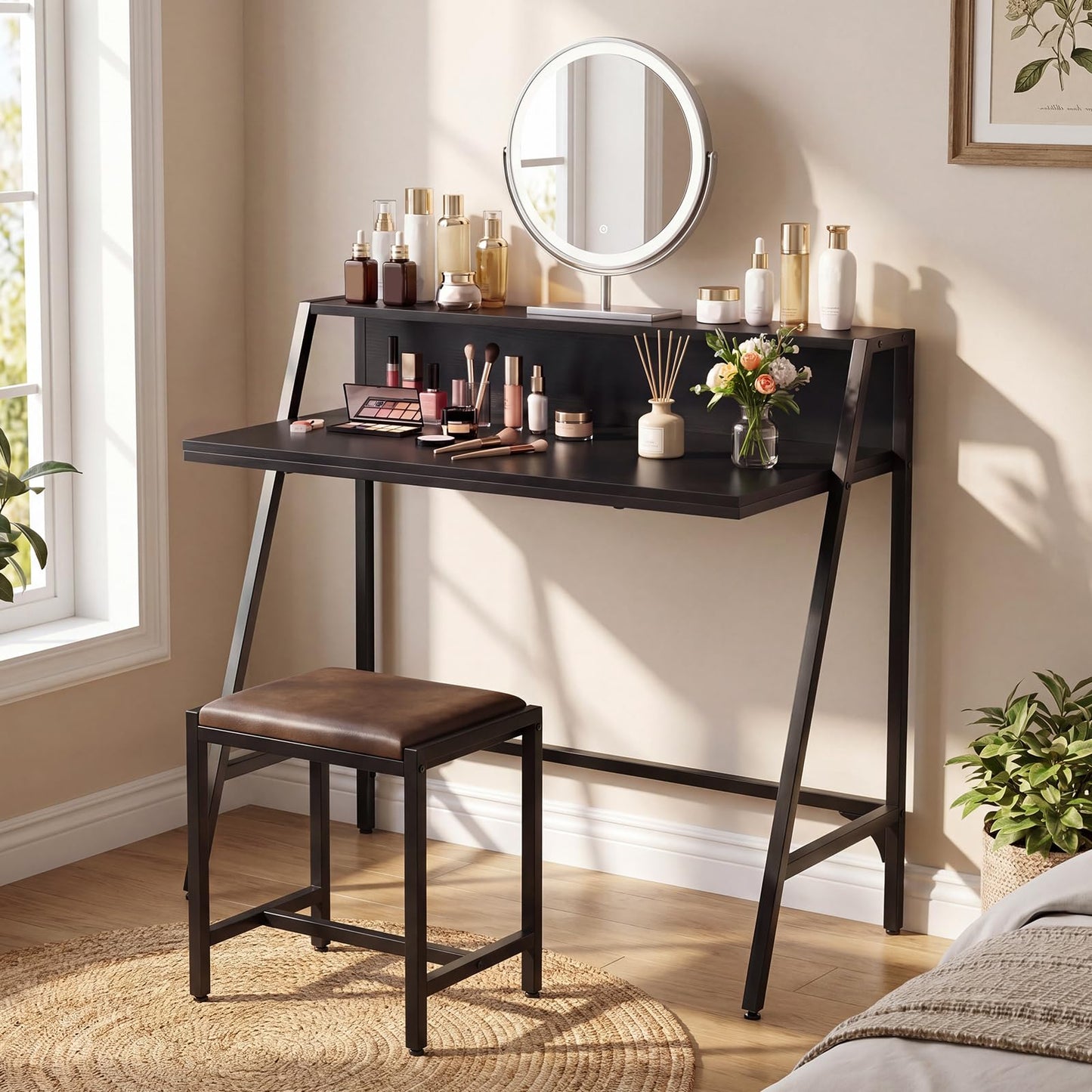 Giantex 31.5” Small Computer Desk, Industrial Writing Desk with Raised Storage Shelf & Heavy-Duty Metal Frame, Compact Study Desk Computer Workstation for Bedroom Dorm (Black)
