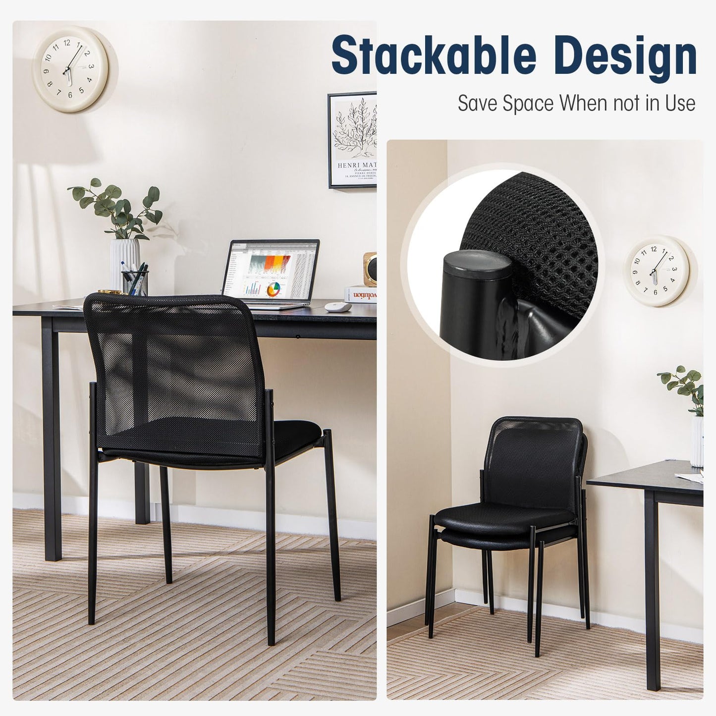 Giantex Waiting Room Chairs Set of 2 - Stackable Guest Chairs w/Ergonomic Backrest, Padded Seat, Lobby Chair for Conference, Meeting Room, Reception, Armless Desk Chair, Mesh Office Chairs (Black)
