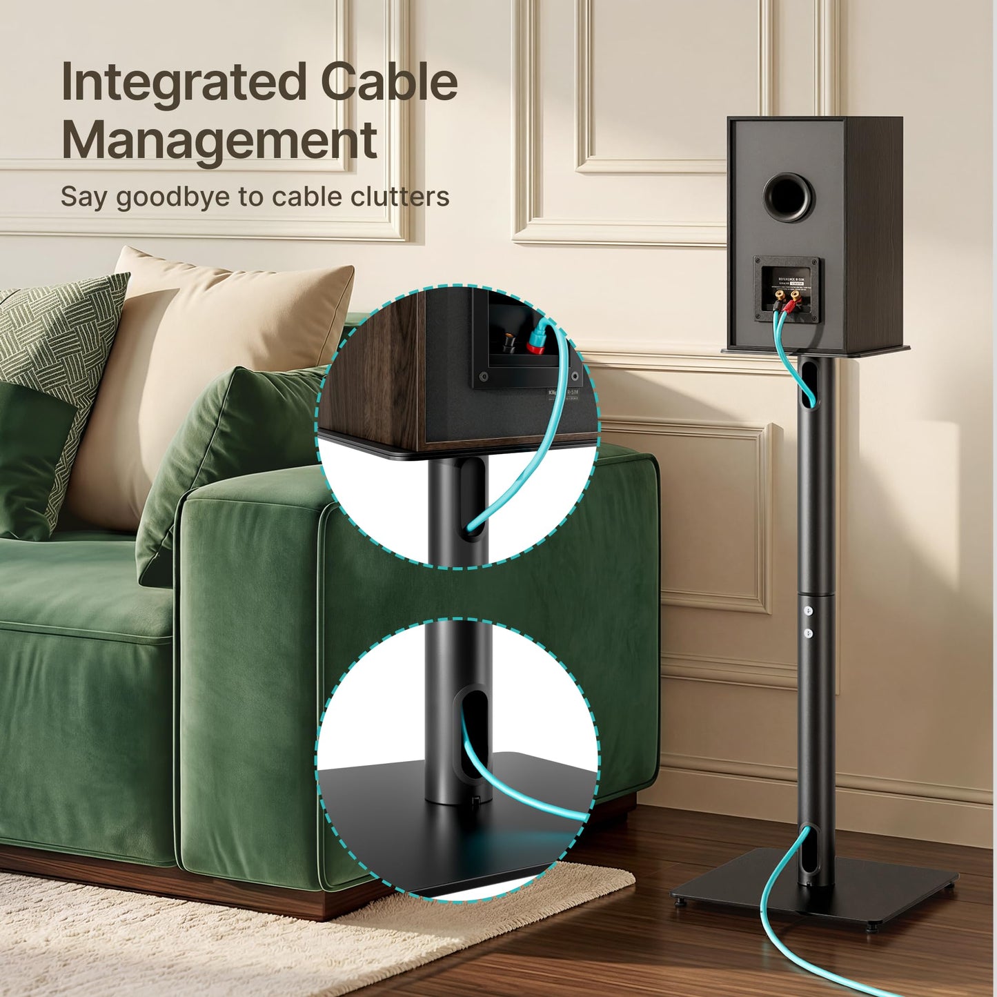 Speaker Stands Pair, 30" Fixed Height, 55lbs Weight Capacity, 11.8" Base, Cable Management, Freestanding Speaker Floor Stand for Surround Sound, Metal Base