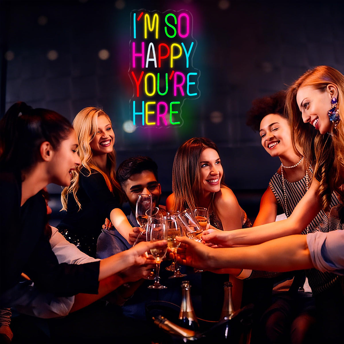 I’m So Happy You Are Here Neon Sign, Dimmable LED Light Up Neon Sign for Girls Bedroom Club Wedding Bachelorette Valentine's Day Party Wall Decor Birthday Christmas Gift for Daughter Teen Girls Friends (I’m So Happy You Are Here)