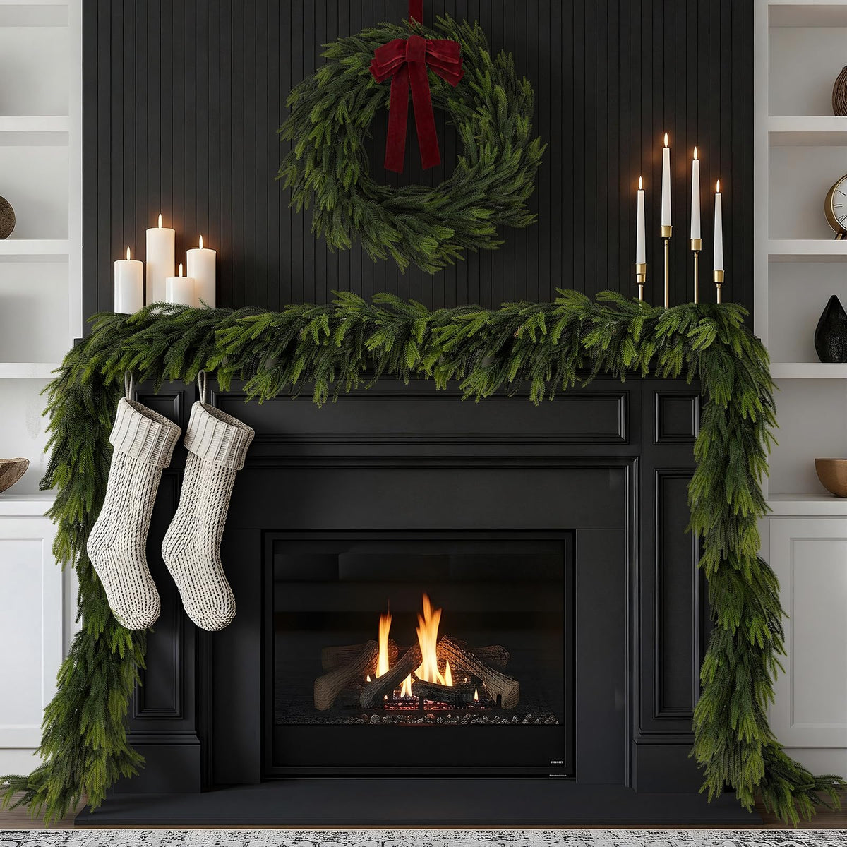 N&T NIETING 15FT Christmas Norfolk Pine Garland Real Touch Pine Artificial Garlands Faux Greenery Garland Winter Christmas Garland for Table Mantle Fireplace Indoor Outdoor Xmas Decorations (1 Pcs)