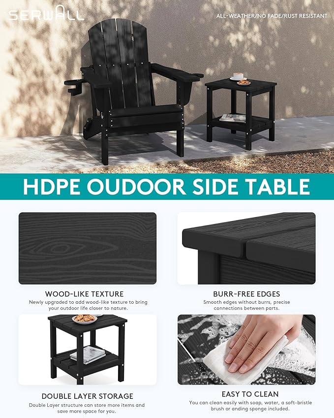 SERWALL 2-Tier HDPE Outdoor Side Table, Weatherproof Rectangular Adirondack