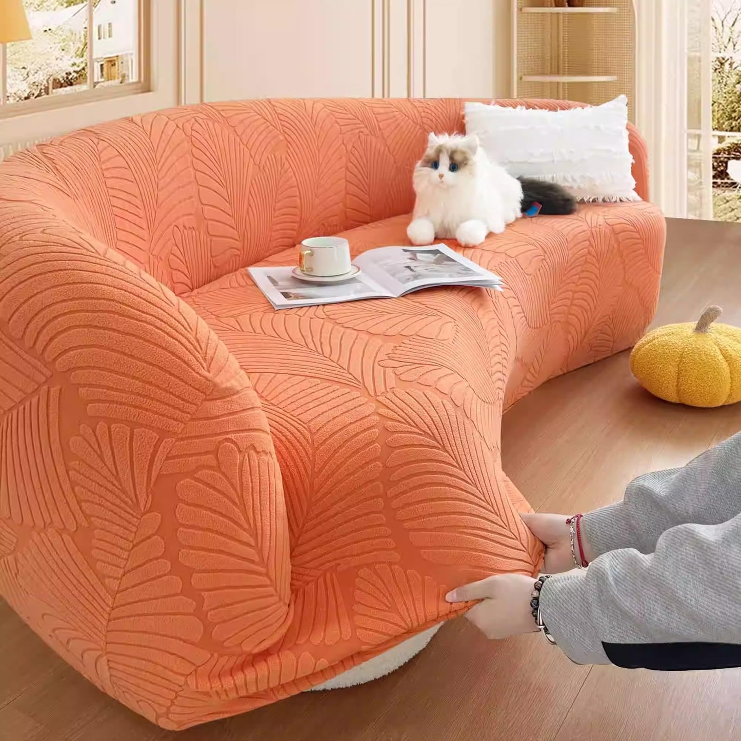 KXMDDLW Stretch Semi-Circular Curved Sofa Cover,Jacquard Curved Couch Cover Non-Slip Modern Cloud Sectional Sofa Slipcover(Mint Green,2 seat[55-73 inch])