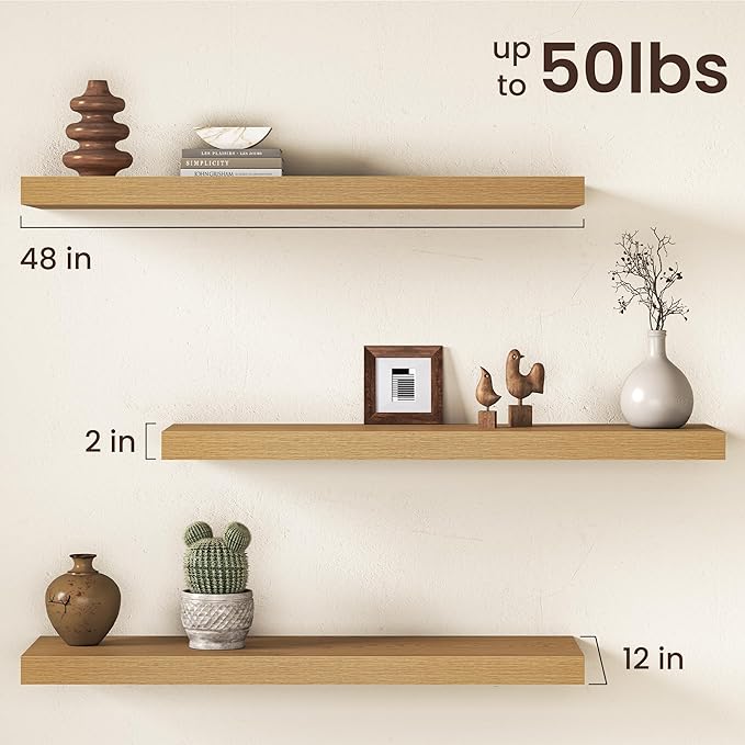 Oak Floating Shelves 48Inch Long, 12 Inch Deep Floating Shelves