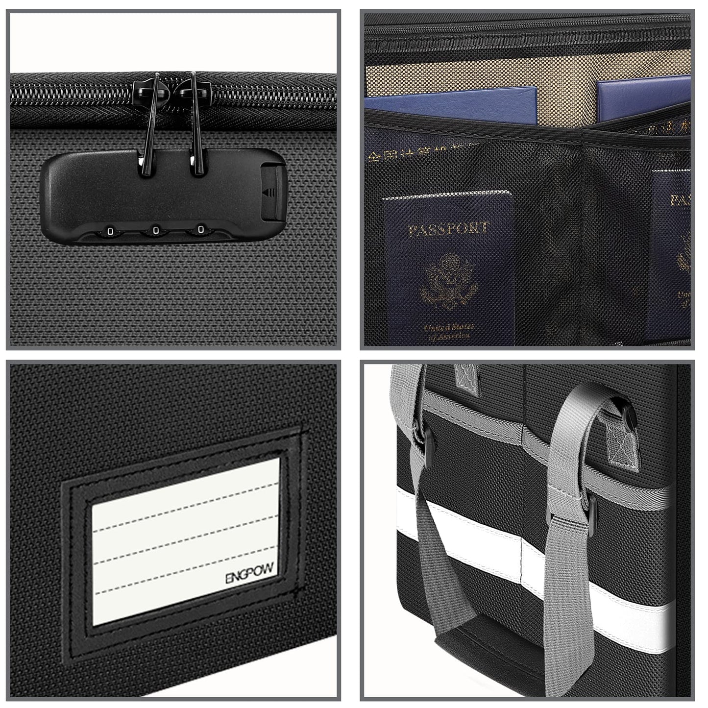 ENGPOW File Box with Lock, Fireproof Document Box with Pockets, Collapsible File Organizer Filing Storage Cabinet with Handle, Portable Home Office Safe for Hanging Letter/Legal Folders,Black,2 Pack