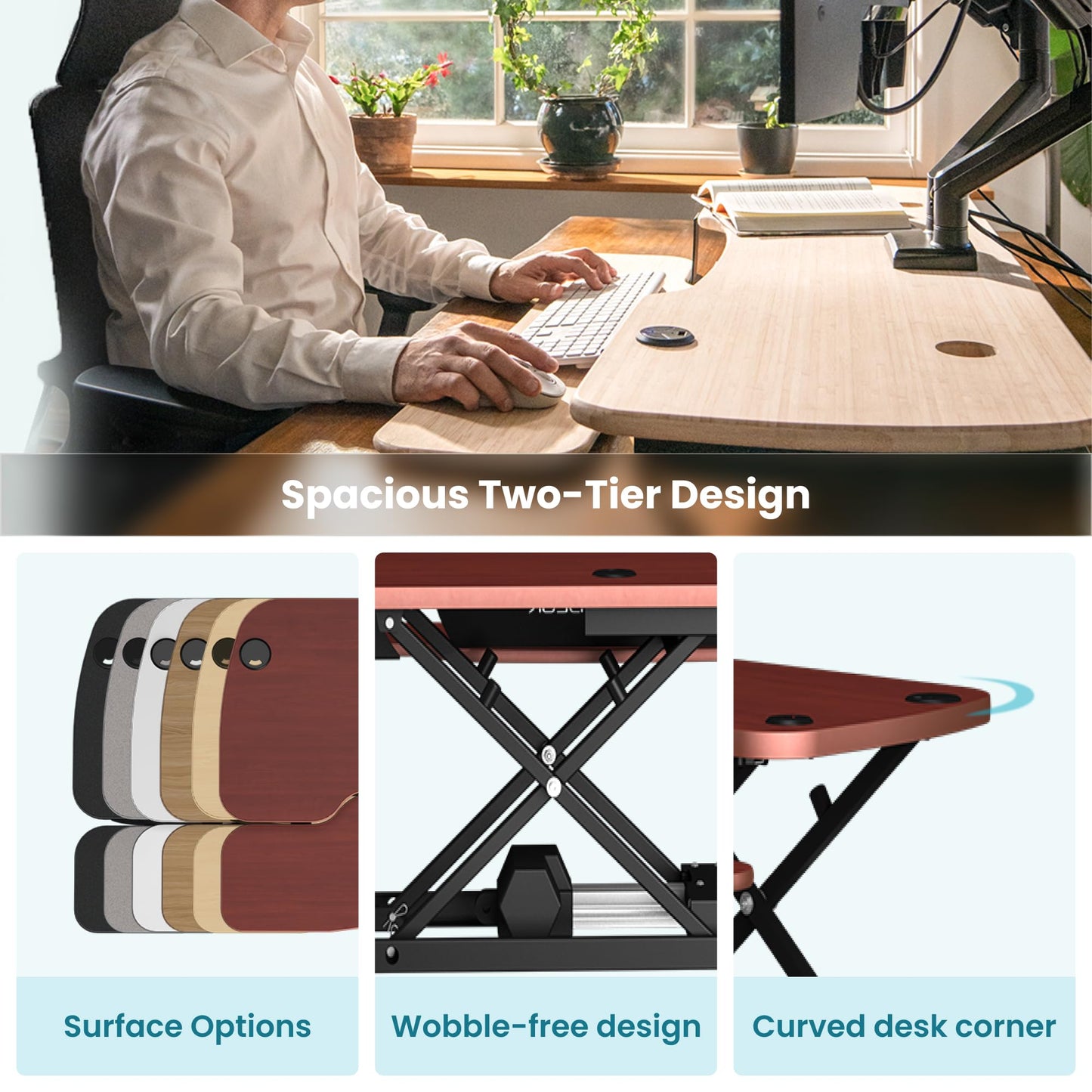 VERSADESK PowerPro 40” x 24” Standing Desk Converter | 7.75” - 23.5” Electric Height Adjustable Sit to Stand Desk Riser w/ Keyboard Tray & USB Hub - Ergonomic Workstation for Home & Office, Cherry