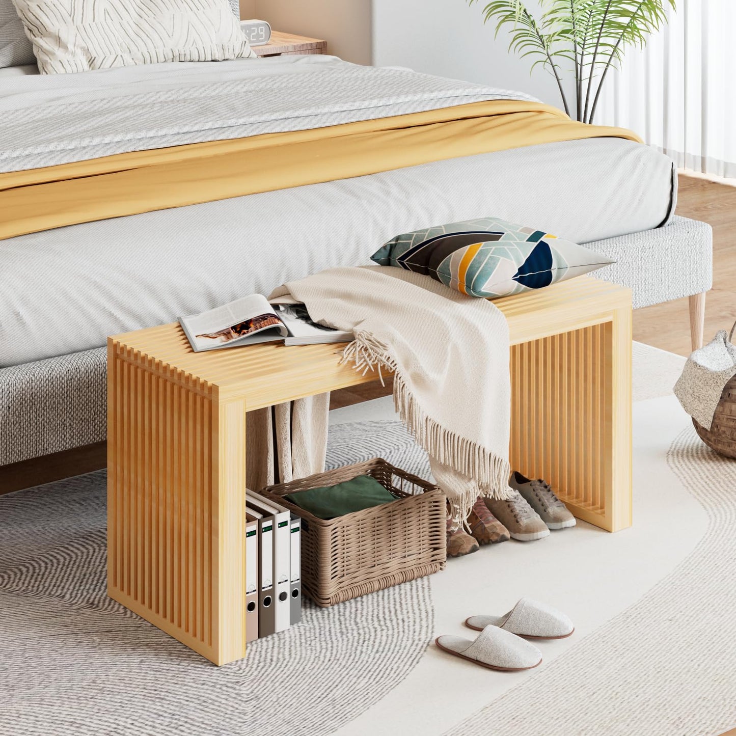 APRTAT Bamboo Dining Bench Indoor Long Entryway Shoe Rack Benchs,Outdoor Modern Wood Benches 35 Inch Bamboo Bench for Living Room Hallway Bedroom Bathroom