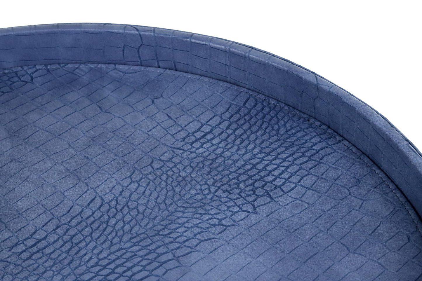 HofferRuffer Round Serving Tray 20'', Elegant Faux Leather Circle Ottoman Table Tray, Serve Tea Coffee Breakfast in Bedroom Living Room Kitchen (Blue, 20")