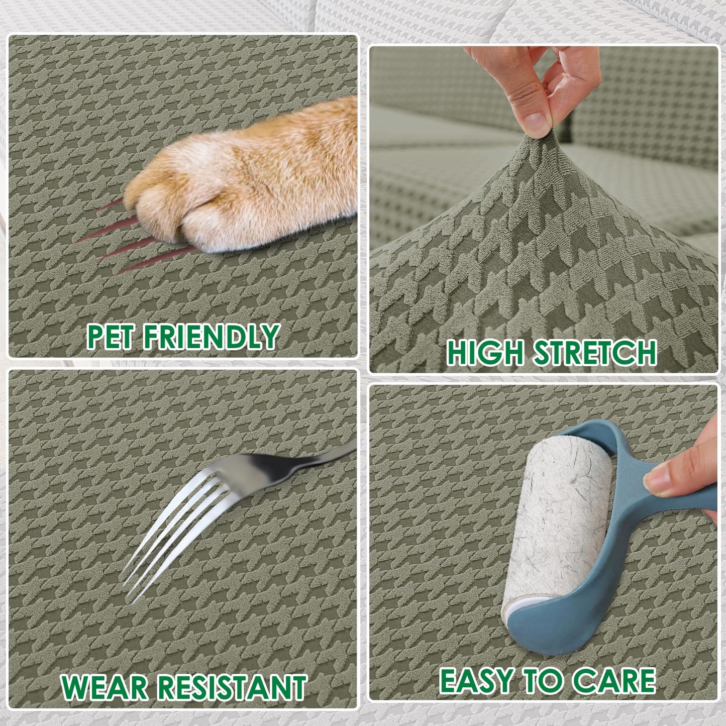 MAXIJIN Couch Cushion Covers for Sectional Sofa, Stretch Sofa Cushion Cover Washable Furniture Protector with Elastic Bottom & Non-Slip Strap for Pets Kids (2PC Armrest Cover, Army Green)