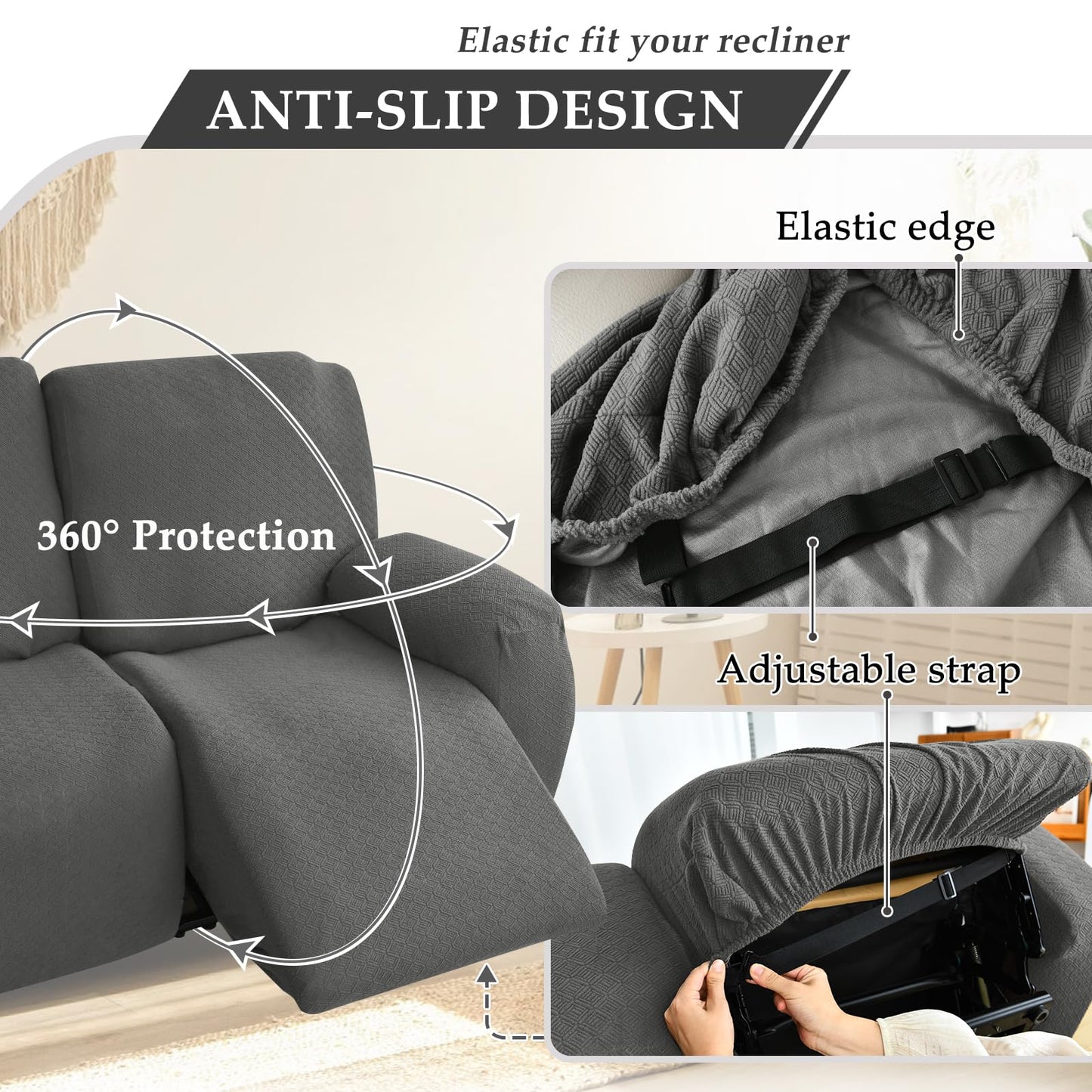 ROFASVCO Waterproof Sectional Recliner Couch Covers for Reclining Couches Washable L Shaped Sofa Cover for Dogs Sectional Stretch Corner Recliner Slipcovers (5 Seater Cover, Charcoal Gray)