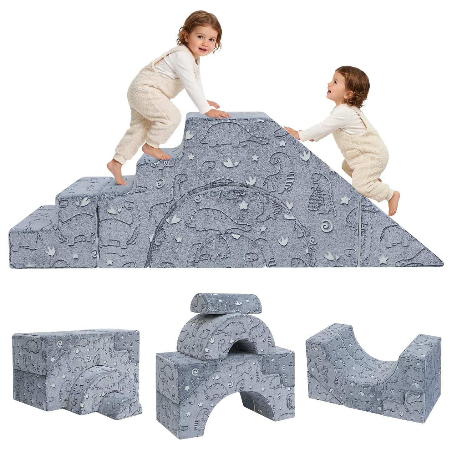 MeMoreCool Foam Climbing Toddler Couch, Modular Kids Sofa with Slide & Stair, Convertible Baby Couch for Playroom, Sectional Furniture for Crawling, Climbing, and Kids’ Play