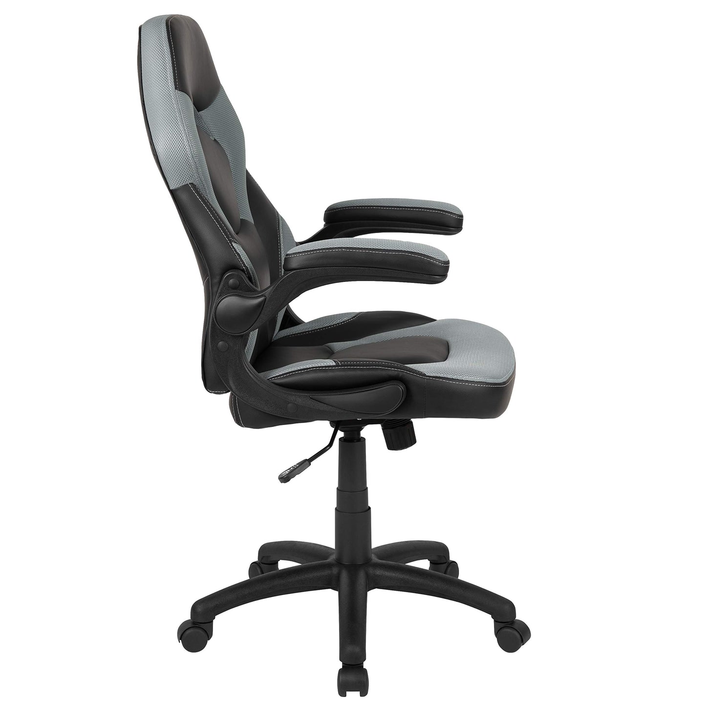 Flash Furniture X10 High-Back LeatherSoft Racing Style Gaming Chair with Flip-Up Arms, Ergonomic Padded Swivel Computer Chair, Gray/Black