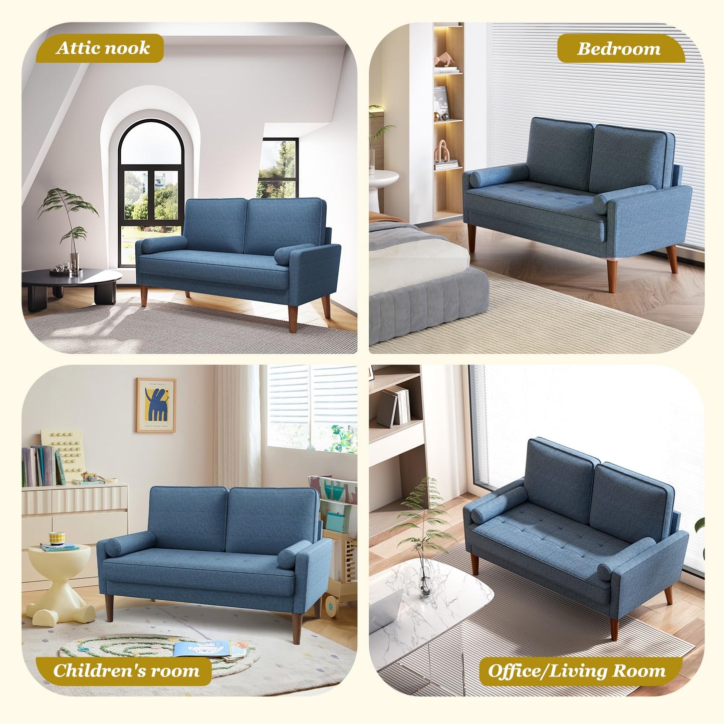 Vesgantti Loveseat Sofa 48" Small Couches for Small Spaces, Love Seat for Living Room, Bedroom, Easy Assembly Mid Century Modern Couch, Navy Blue