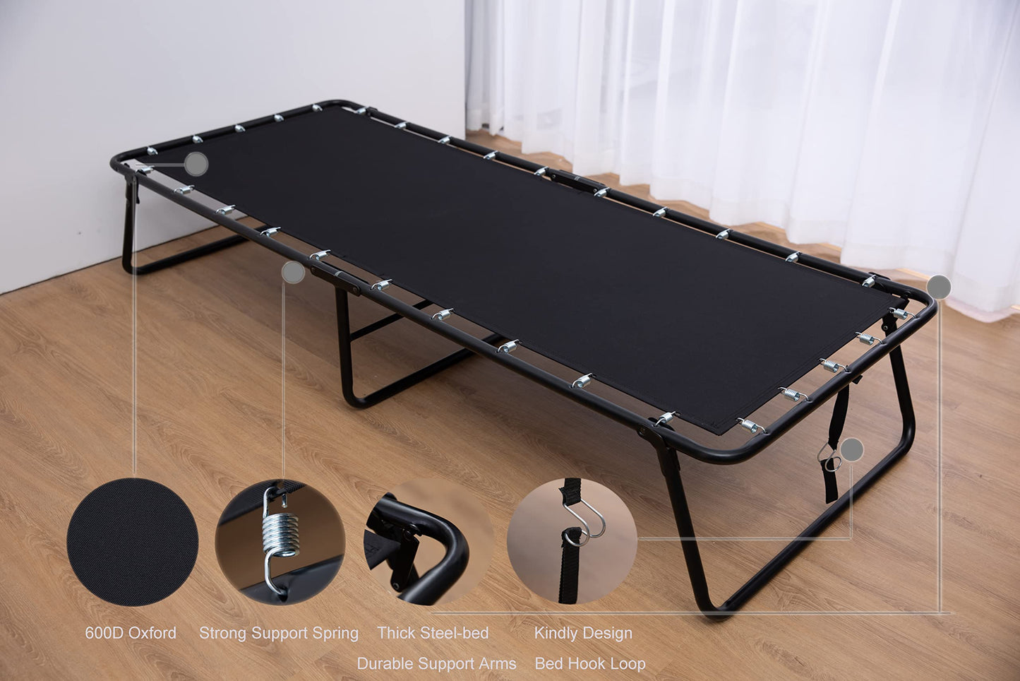 LEISUIT Foldaway Guest Bed Cot - Portable Folding Bed Frame with Thick Memory Foam Mattress for Spare Bedroom & Office