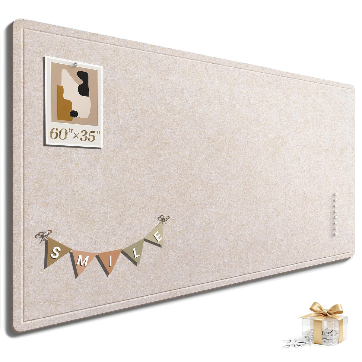 Large Bulletin Board, 60 X 35 Inches Felt Cork Board with 40 Pushpins, Foldable Felt Notice Pin Board Photo Display Board with Self-Adhesive Tape for Office Home School (Oatmeal, 60x35 inch)