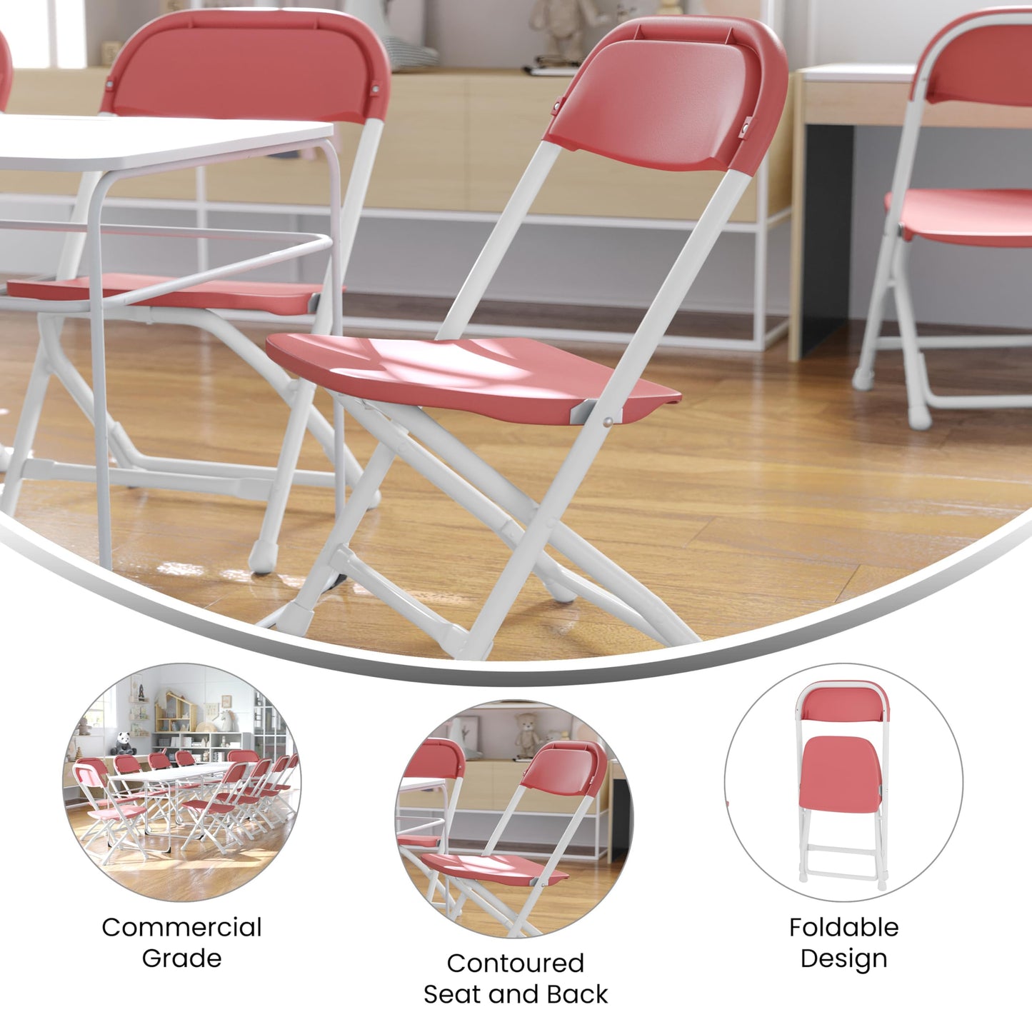 Flash Furniture Timmy 10 Pack Kids Burgundy Plastic Folding Chair