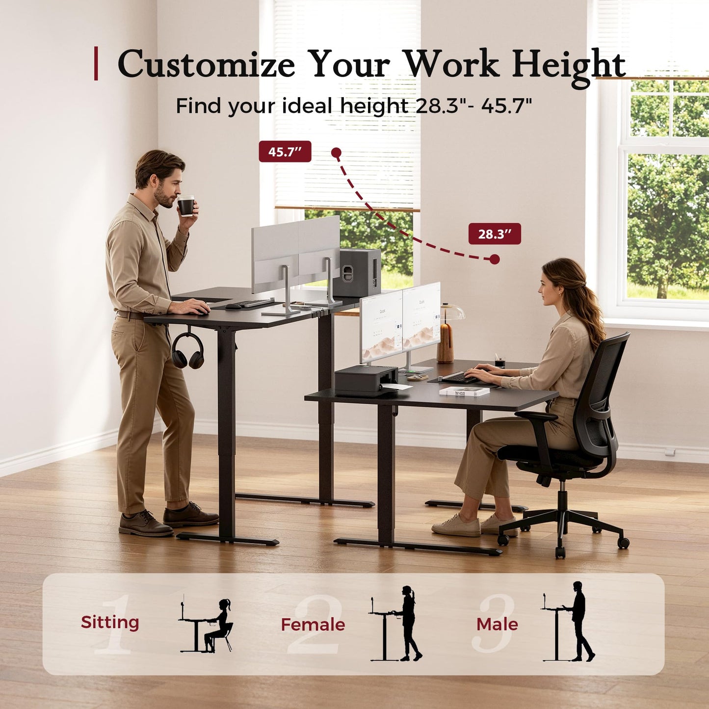 Klicelor L Shaped Standing Desk, 55 Inch, Black