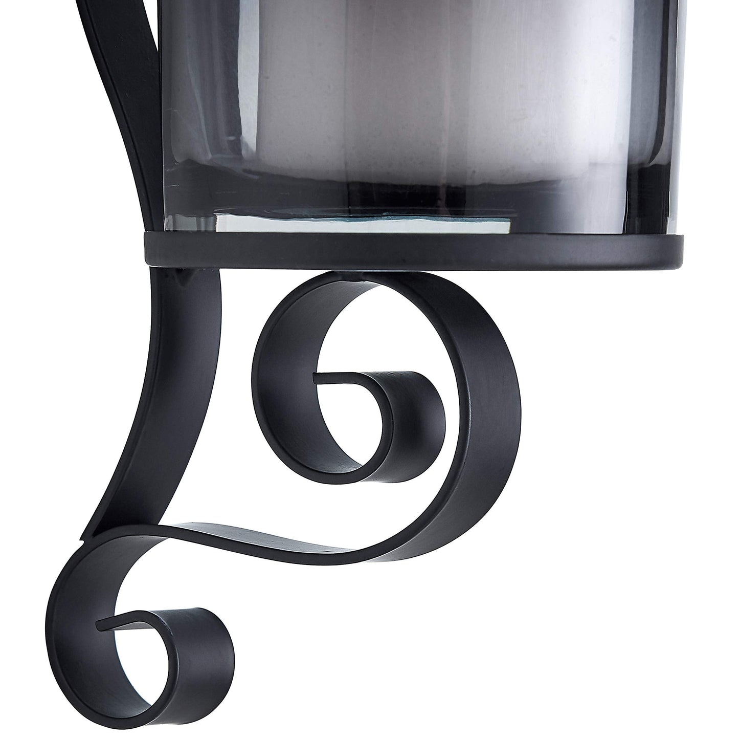 Danya B. 14.5" Vintage Black Wall Sconce Candle Holder Set of 2 with Smoke Glass Hurricanes and Iron Metal Frames, Rustic Style, for Standard Pillar or Flame-Less LED Candles