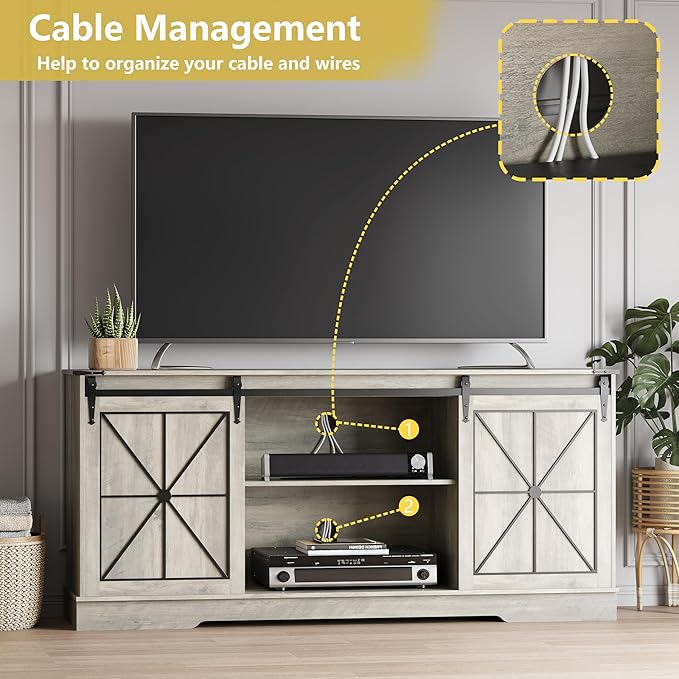 Farmhouse TV Stand for 65/60/55 Inch Tvs, Rustic Entertainment Center