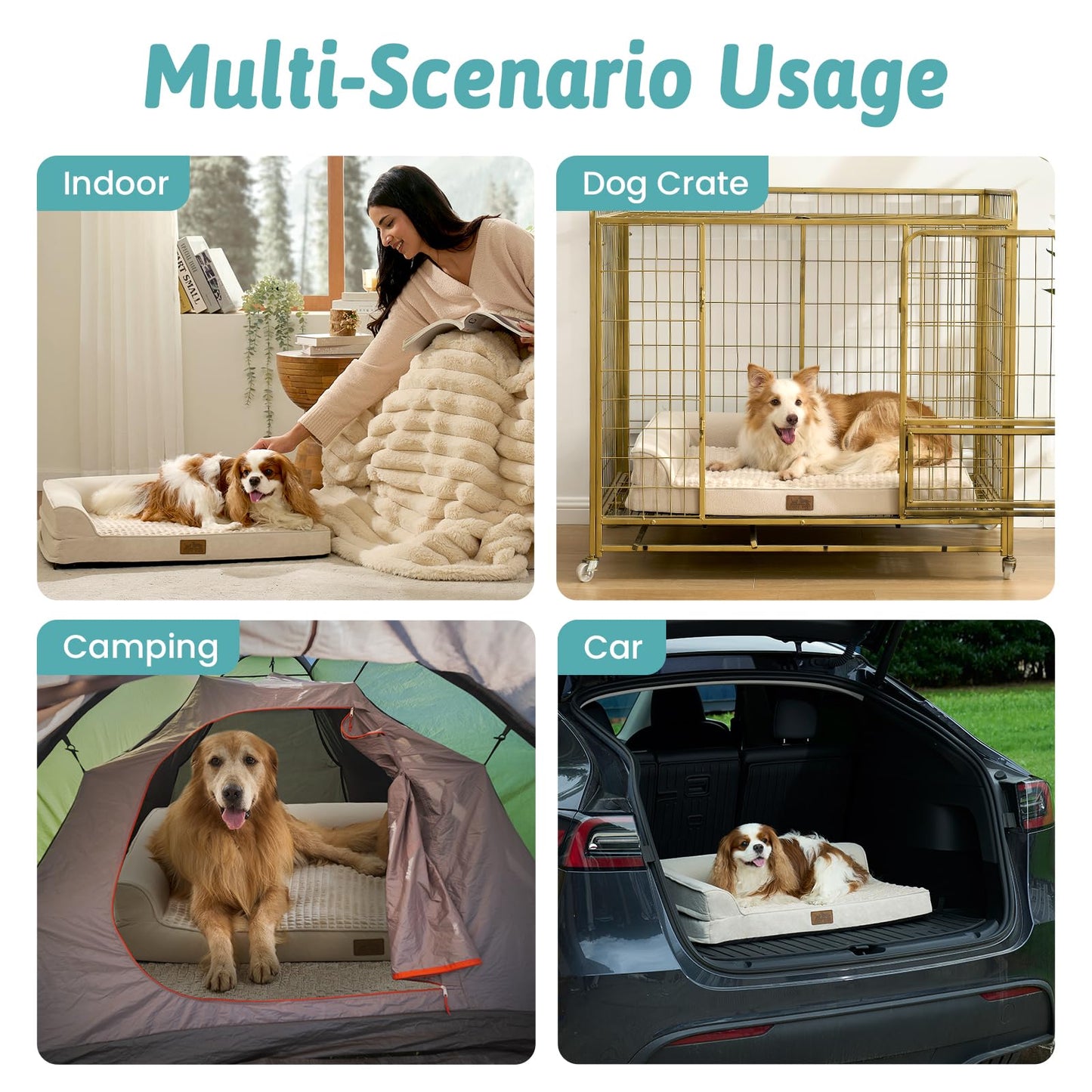 COZY KISS Orthopedic Dog Bed for Large Medium Size Dog, Dogs Crate Bed, L Shaped Foam Anti-Slip Bottom Pet Cat Sofa with Washable Removable Cover, Suitable for Pet Up to 75 lbs, 36x27x6.5 inch, Beige