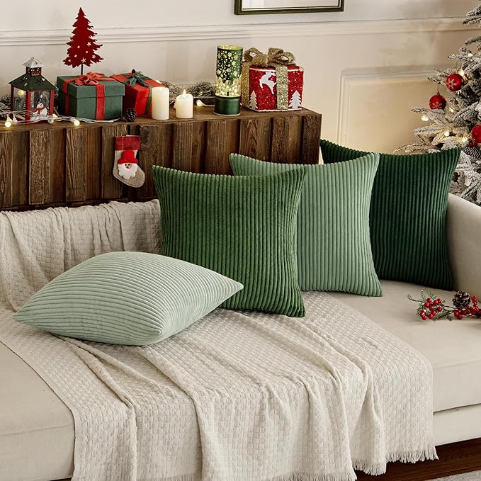 MIULEE Boho Farmhouse Sage Green Throw Pillow Covers 22x22 Inch Set of 4