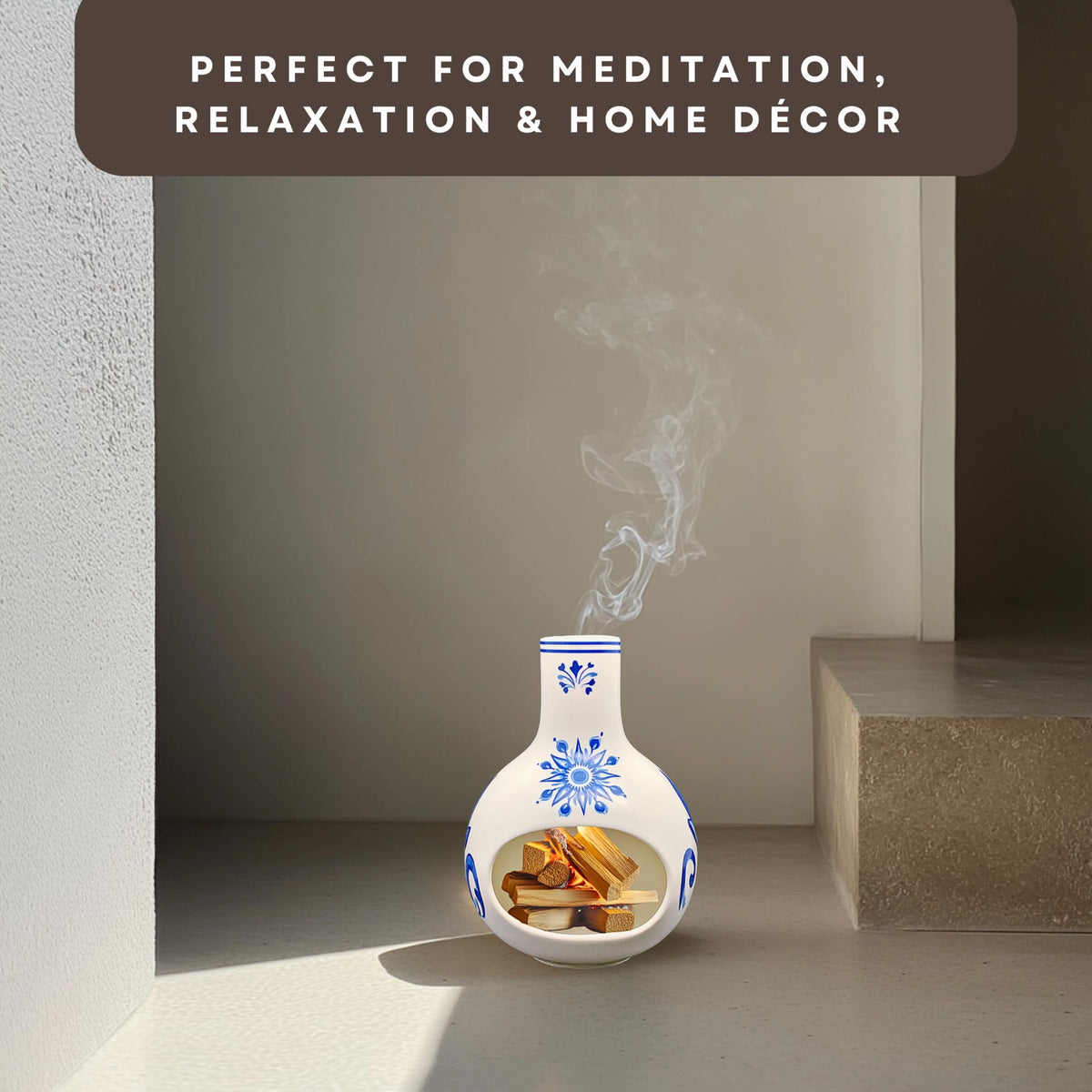Ceramic Incense Holder – Palo Santo Burner for Sticks, Cones & More – Ash Catcher for Meditation, Altar, and Home Decor (Crystalhush)