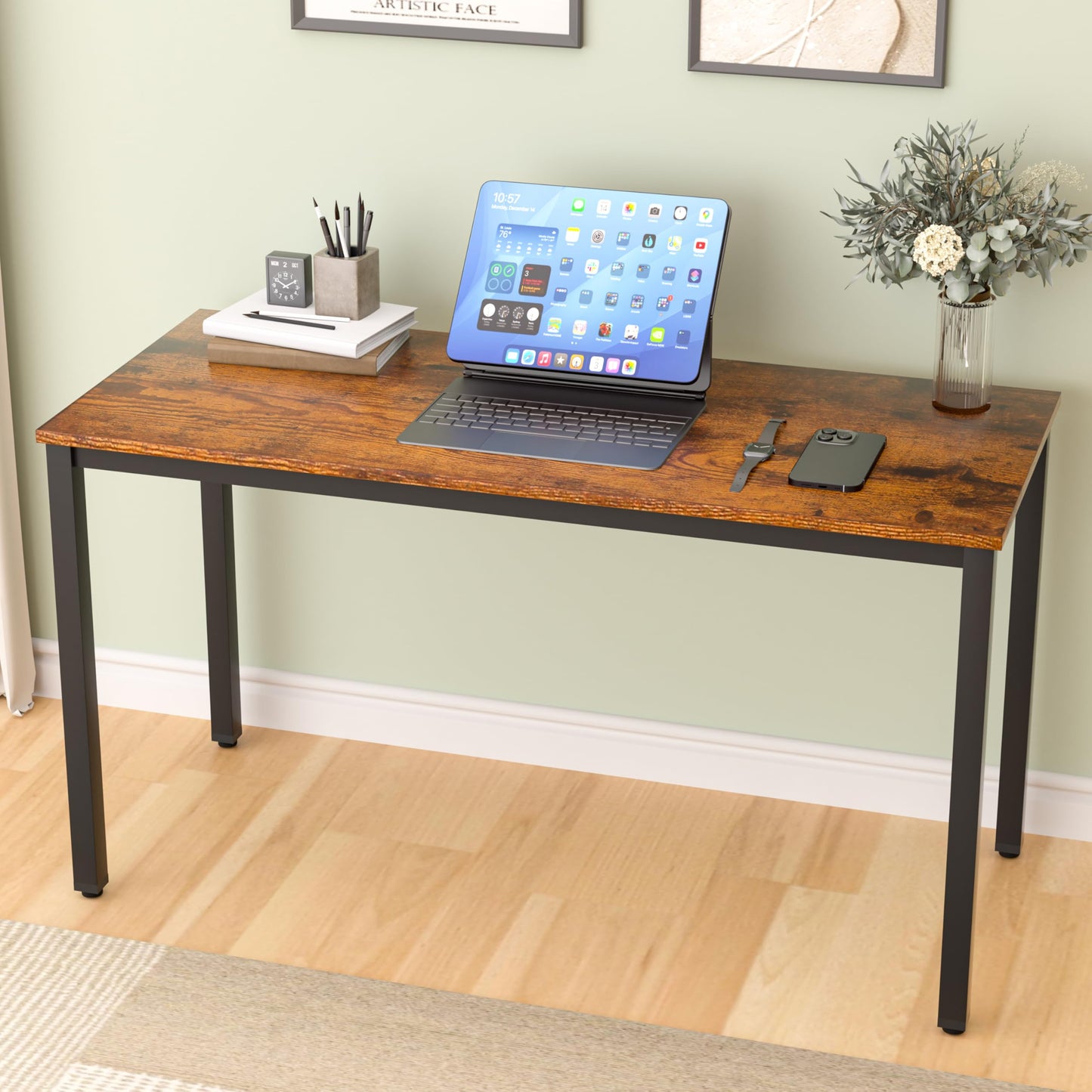 NewBeth Computer Desk for Small Space,Modern Simple Laptop Desk,Computer Table Study Writing Desk for Home Office,Dining Room,Living Room (Brown, 55.12 * 23.62in)