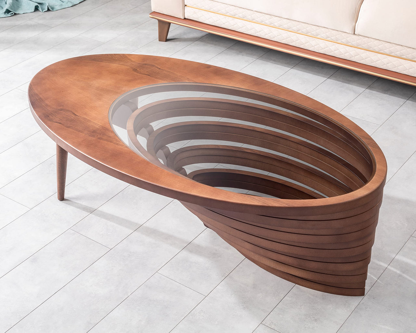 Papella Design Natural Walnut Veneer Coffee Table – Glass Top, Modern, Rustic, Industrial & Minimalist Design for Living Room Decor | Designer Center Table, Home Decor, Living Room Furniture.