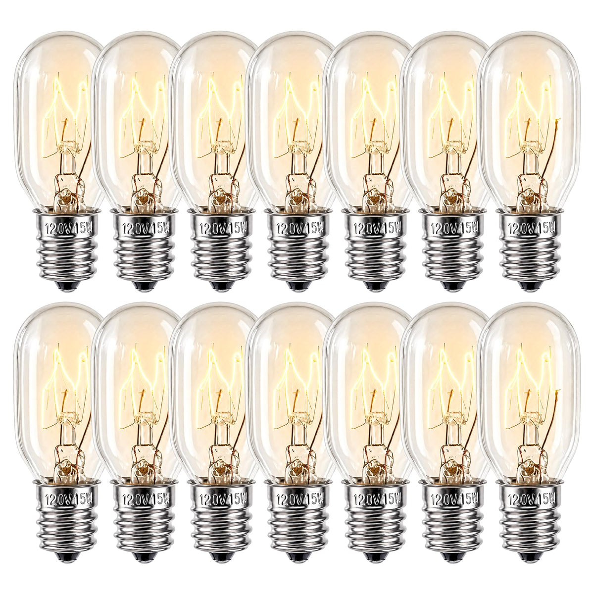 FRIGESWIFT Salt Lamp Bulb 15W, E12 T20 Candelabra Base Bulb for Himalayan Salt Lamps, Wax Warmers, Night Lights & Bathroom Lights, 120V 2700K Clear Glass - Pack of 14