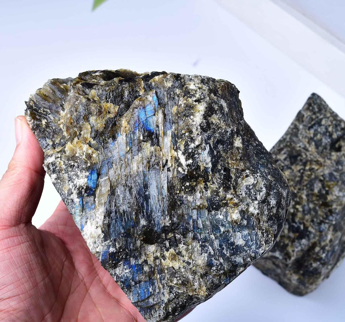 Blue Labradorite Bookends Heavy Duty Healing Crystal Stone Book Holders Decorative Book Ends Office Home Decor Small 1 Pair 2-3 Lbs