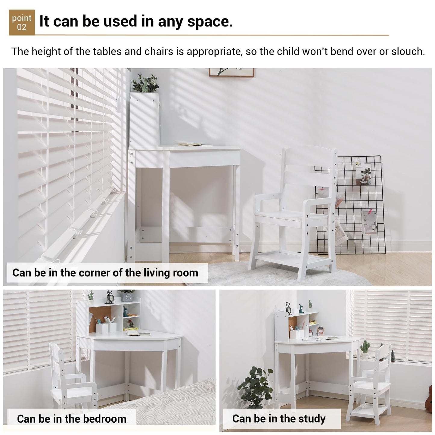 GarveeHome Kids Corner Desk and Chair Set, Children Study Table with Bookshelf, Bulletin Board, and Pen Holder, Writing Table for Boys and Girls, White