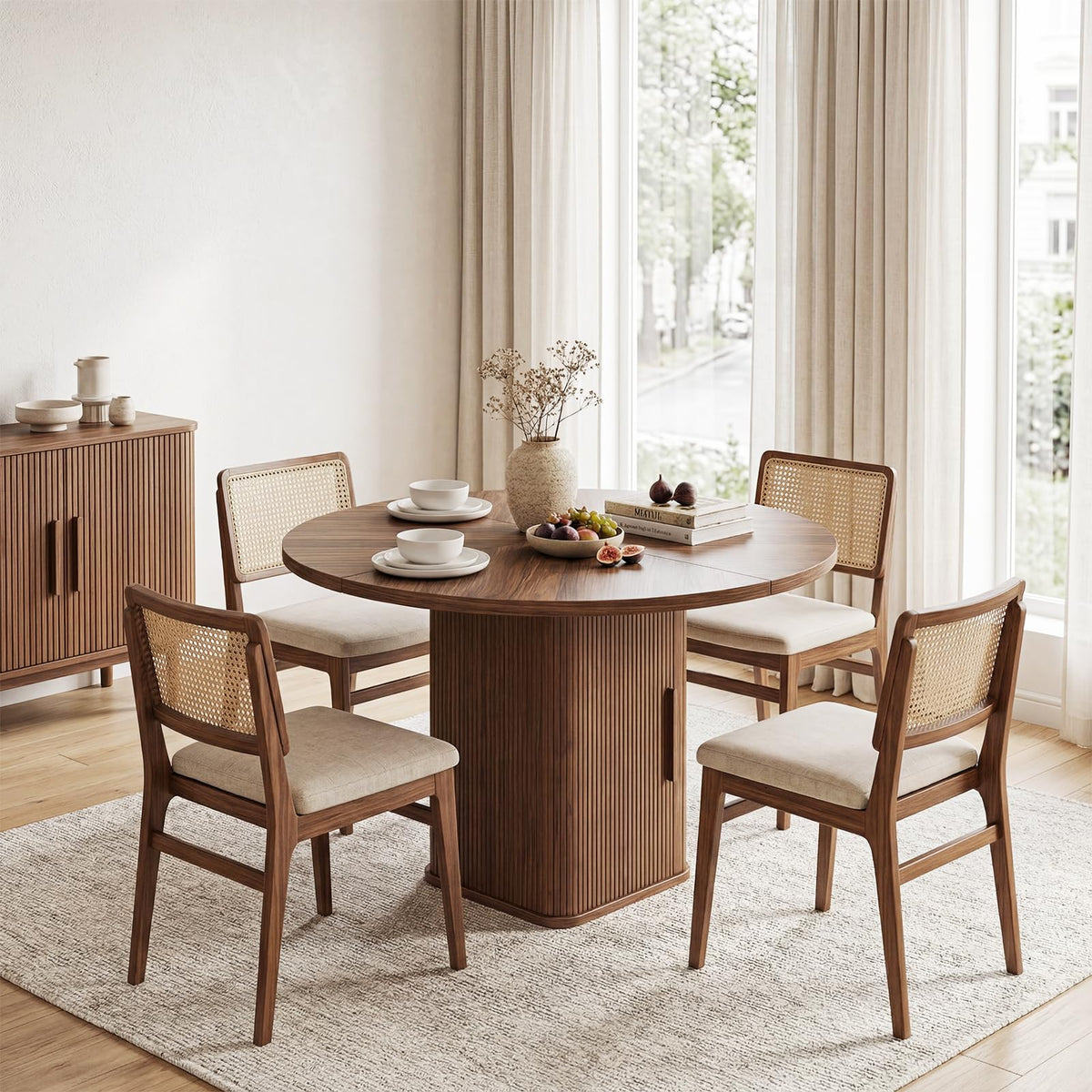 EVLIQIUL Fluted Round Dining Table for 4-6 Person