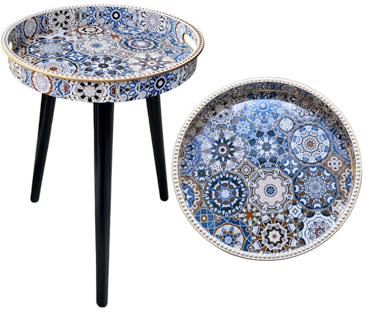 Zosenley Round Indoor Side Tables with Detachable Wooden 3 Legs, Versatile Tray Table, Perfect for Round Coffee Table Tea, and Relaxation Time 17.7 Inch (33 Bohemian)