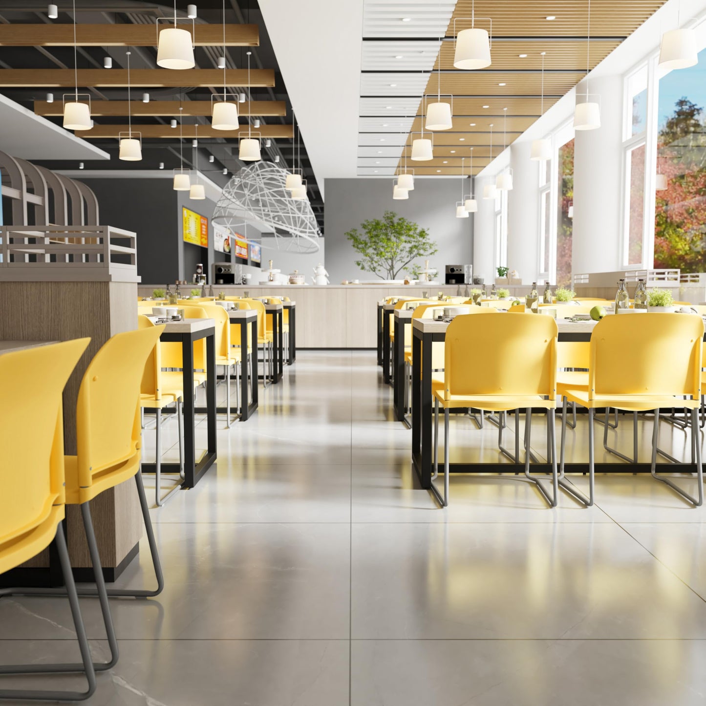 Flash Furniture HERCULES Series 880 lb. Capacity Yellow Full Back Contoured Stack Chair with Gray Powder Coated Sled Base