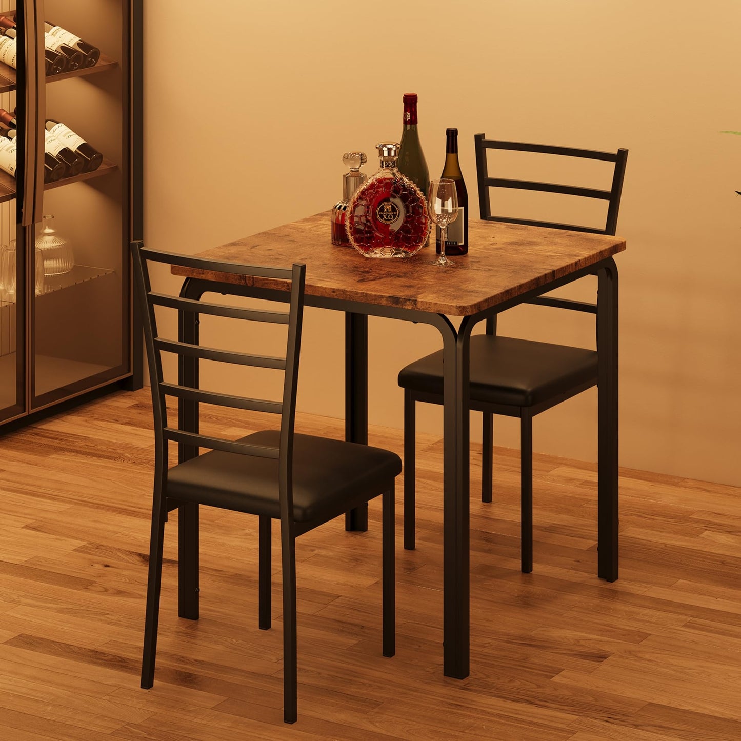 Dining Table for 2, Small Square kitchen Dinner Table Set for 2,Space Saving Wood Modern Dinette With Upholstered,Dining Room Furniture for Breakfast Nook, Apartment,Home Office Small Space,3 Piece