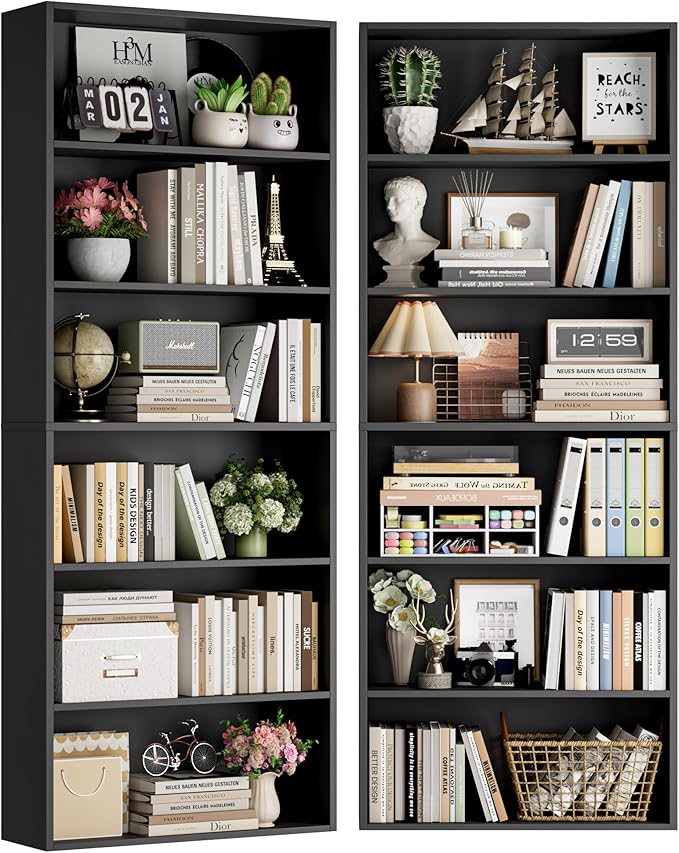 FOTOSOK 6-Tier Open Bookcase and Bookshelf Set of 2, Freestanding Display