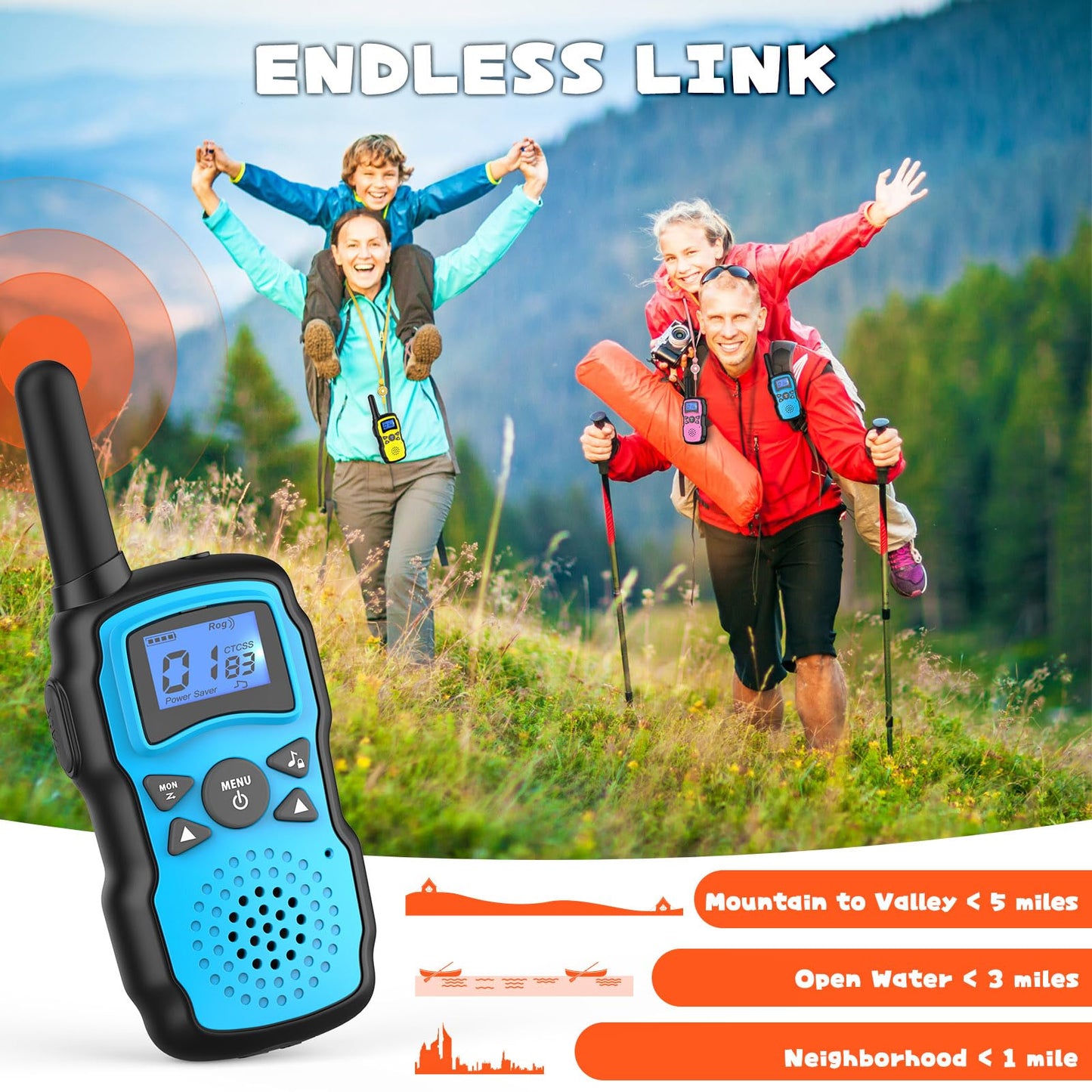 Wishouse Walkie Talkies Rechargeable for Kids Adults Long Range,Xmas Birthday Gift for Boys Girls 3 4 5 6 7 8 9 10 Year Old,Hiking Camping Gear Games Ideas Toys with Flashlight,VOX,Easy to Use 4 Pack