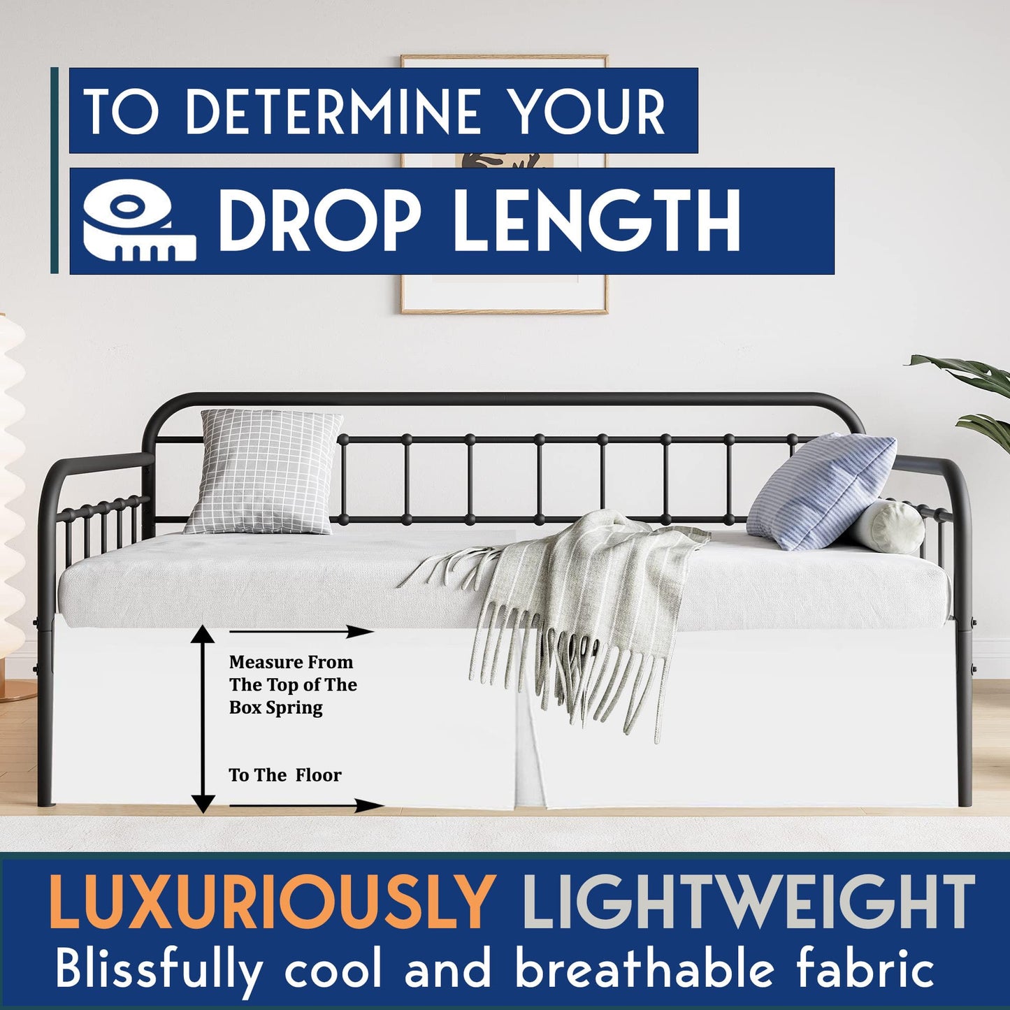 Pleated Daybed Skirt with Split Corners Twin Size - 14 Inch Tailored Drop Easy Fit - Pleated Daybed Dust Ruffle - 100% Microfiber Soft, Wrinkle-Free Daybed Bedskirt (White, Twin-14 Drop)