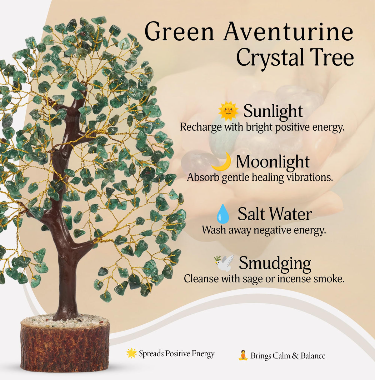 YATSKIA Green Aventurine Crystal Tree of Life - Gem Tree - Good Luck Meditation Stones and Crystals - Desk Decor Aesthetic - Crystal Gift for Women