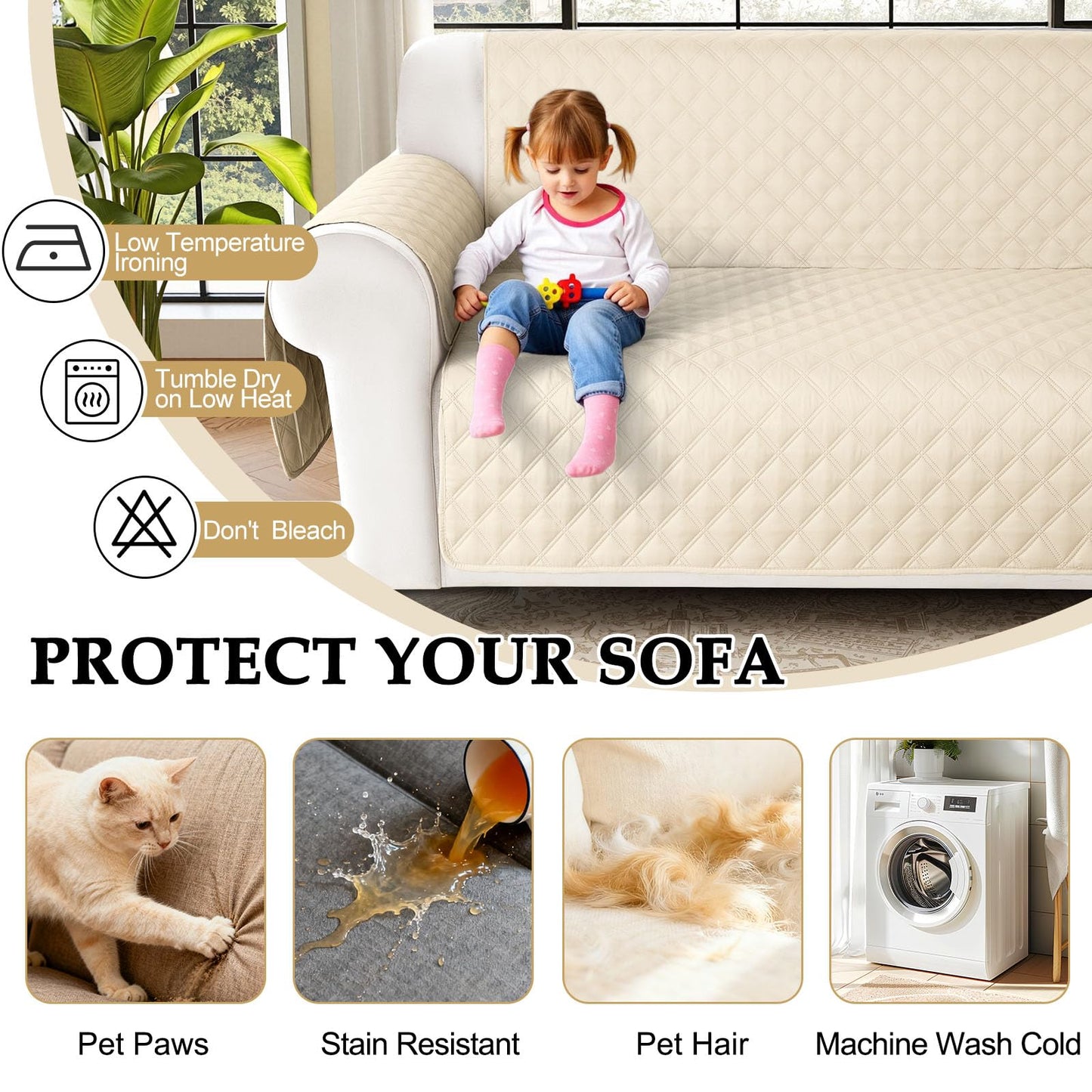 HDCAXKJ Waterproof Sectional Couch Cover L Shaped Sofa Covers Washable Corner Sectional Slipcovers Dog Pet Proof U Shape Furniture Protector with Upgraded Anti Slip Strips (X-Large, Beige)