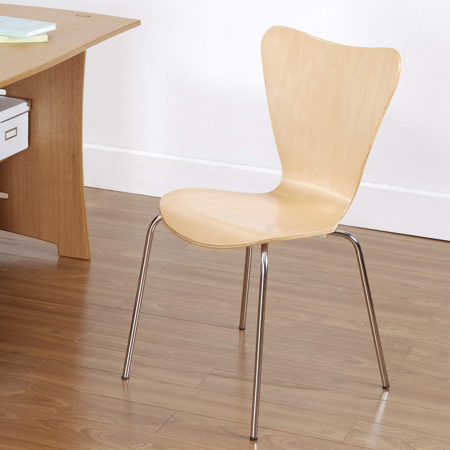 Legaré Furniture Modern Ergonomic Bent Plywood Chair for the Home, Office, or Work Space, Natural Beige