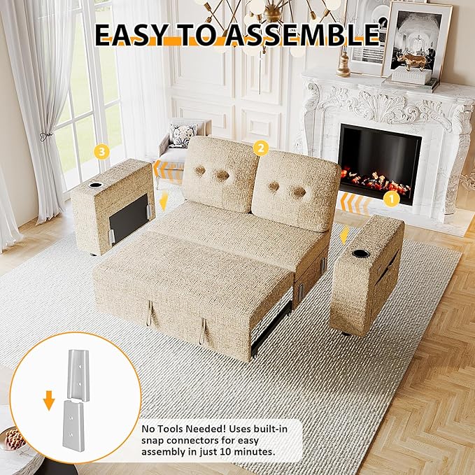 63 Inch Sleeper Sofa Bed, 3 in 1 Pull Out Couch Bed