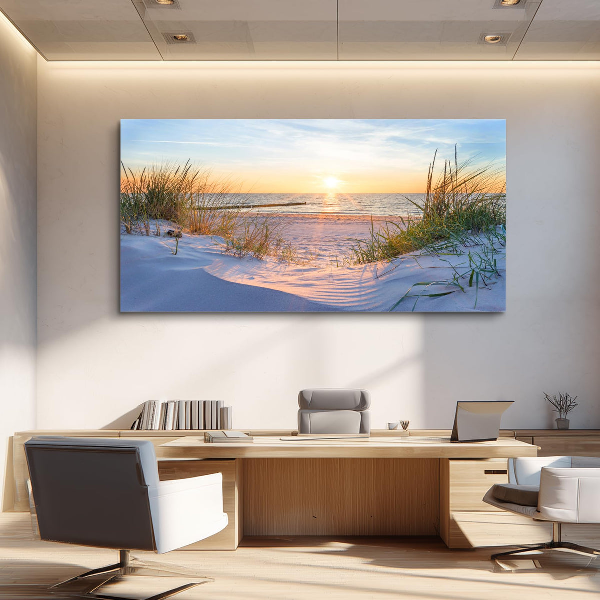 MHARTK66 Wall Decor for Living Room Large Canvas Wall Art for Bedroom Modern Office Pictures Blue Sun Beach Grass Ocean Landscape Paintings Canvas Art Prints Home Decorations