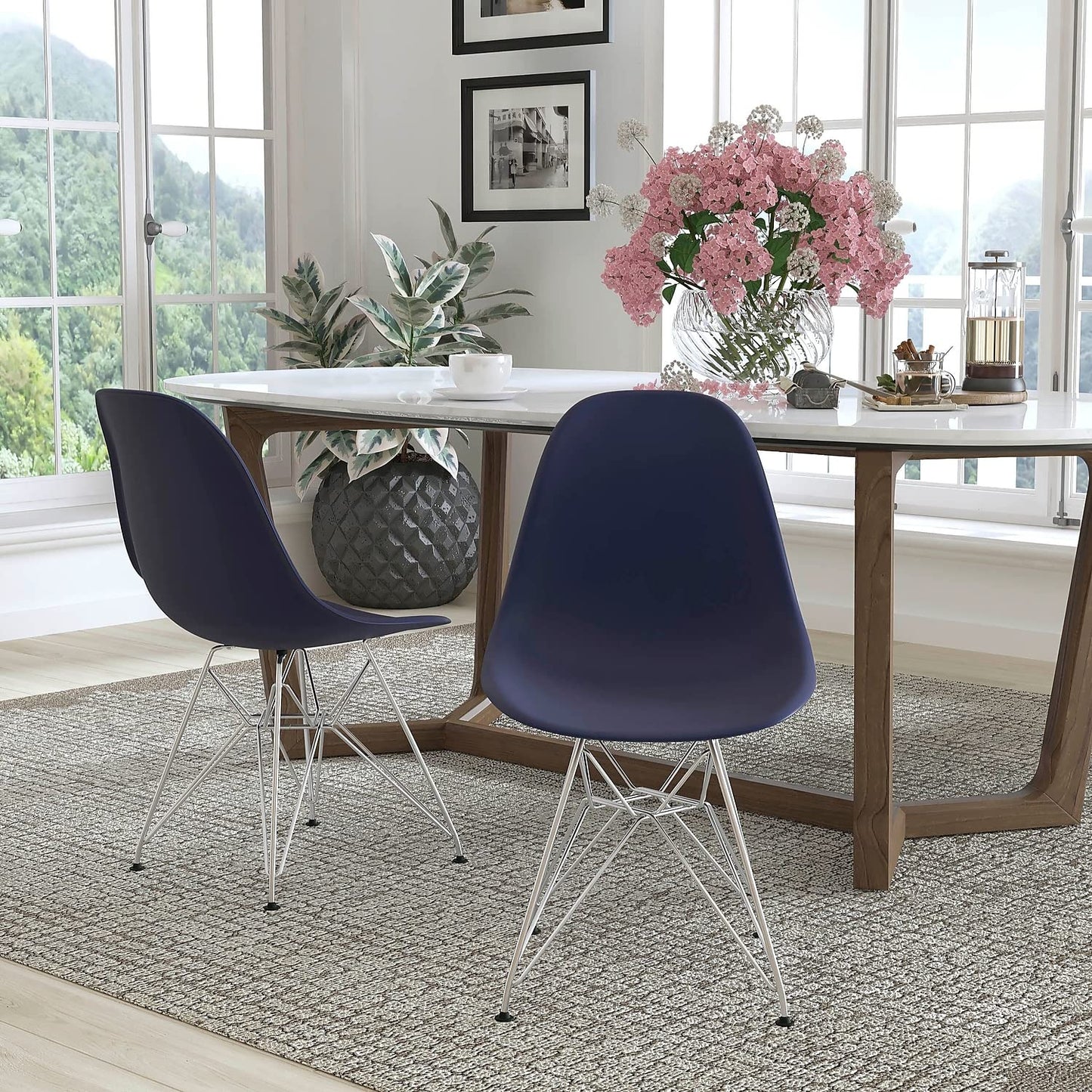 Flash Furniture 2 Pack Elon Series Navy Plastic Chair with Chrome Base