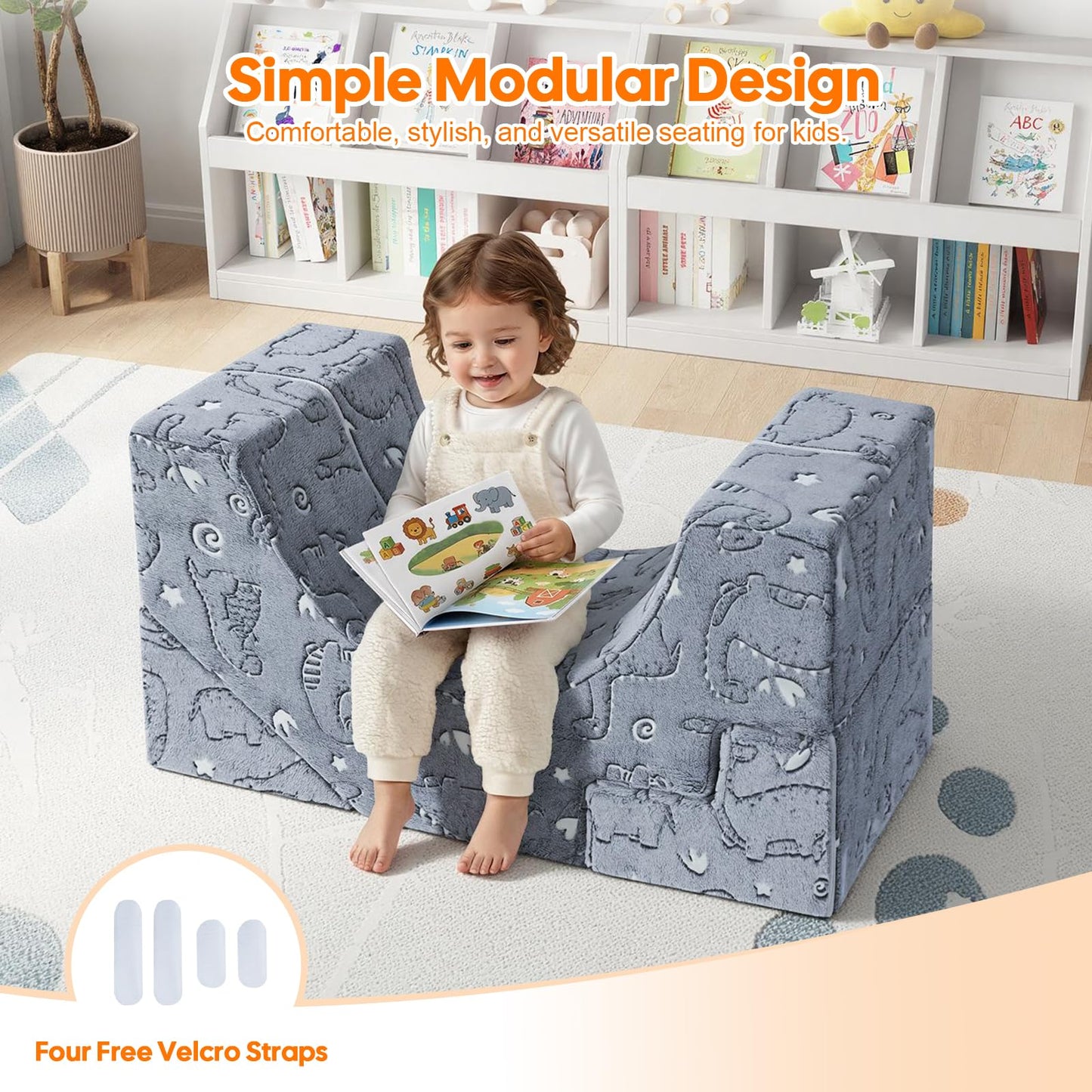 MeMoreCool Foam Climbing Toddler Couch, Modular Kids Sofa with Slide & Stair, Convertible Baby Couch for Playroom, Sectional Furniture for Crawling, Climbing, and Kids’ Play