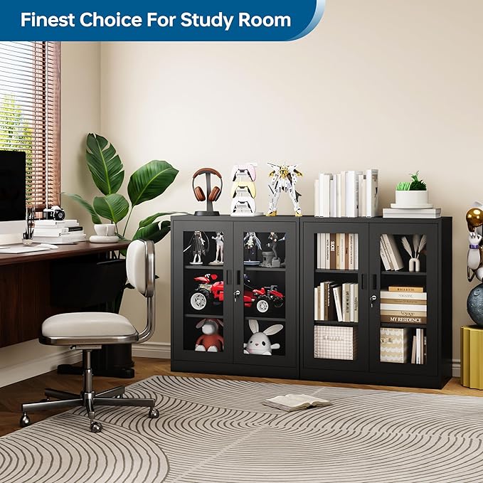 PEUKC Display Cabinet with Acrylic Doors, 35.4 Inches Metal Curio Storage